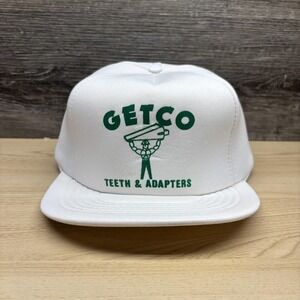 Vintage GETCO Teeth & Adapters Hat Cap Snap Back White Green Promo Mens 80s